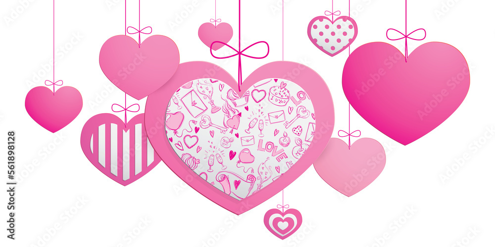 hanging love hearts illustration - valentines day design banner