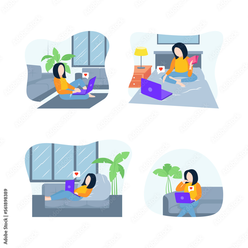 Woman play Laptop in the rooms Woman play Laptop in the rooms