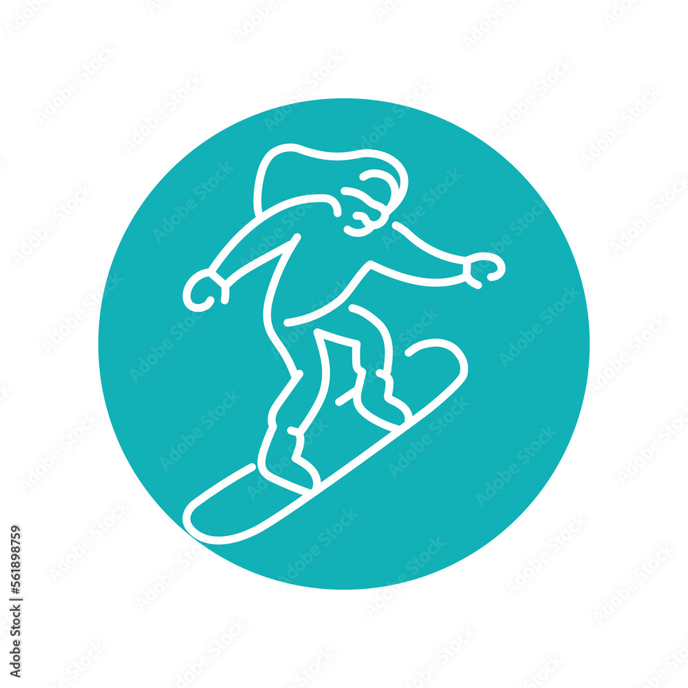 Fototapeta premium Skier color line icon. Skiing in winter Alps.