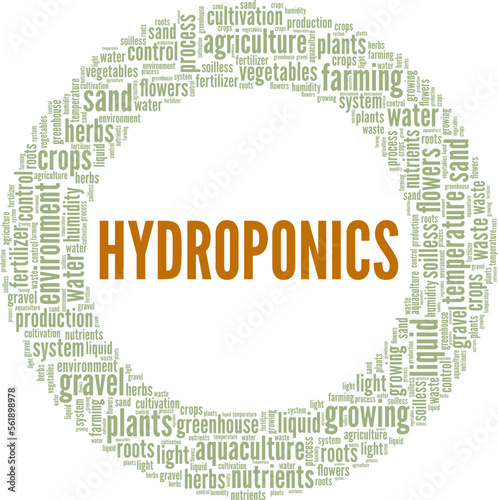Hydroponics word cloud conceptual design isolated on white background.