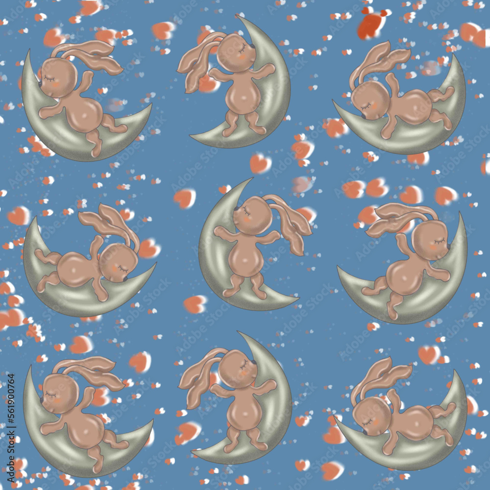 bunny sleeps on the moon,stars,flowers,hearts,baby,congratulations bunny sleeps on the moon,stars,flowers,hearts,baby,congratulations