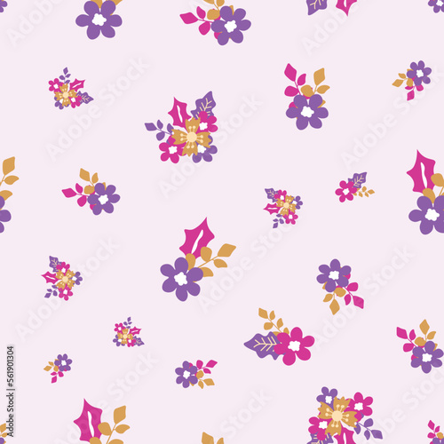 Bouquet seamless baby pink background repeat pattern 