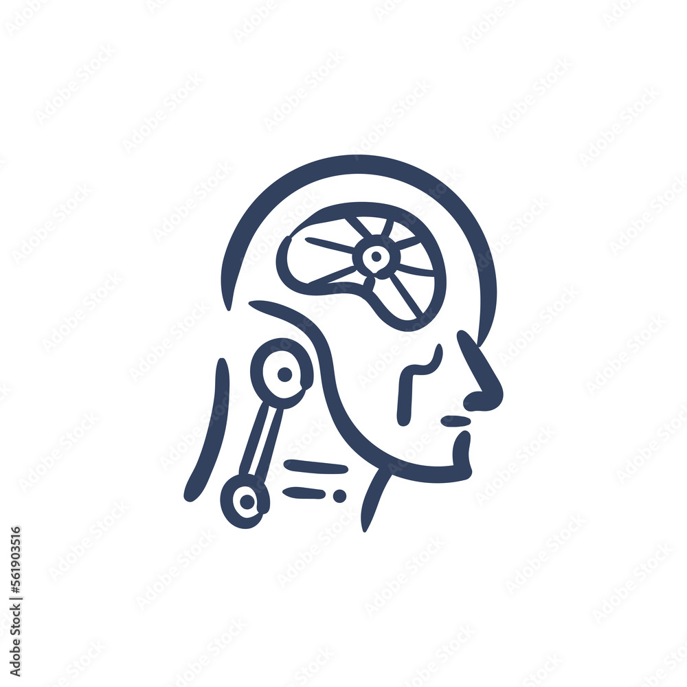 Artificial intelligence human robot face icon line drawing. Ai robotic ...