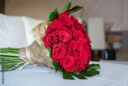 concept of love and romance. a large bouquet of red roses