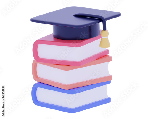 3D Stack of colorful books and graduate cylinder icon Modern design minimal style concept of academic achievement School Education 3d rendering illustration photo