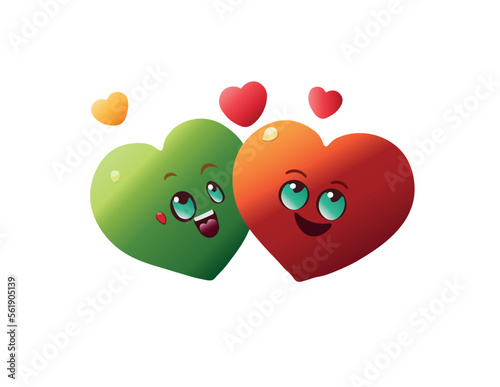 Cartoon hearts with smiles. Vector illustration