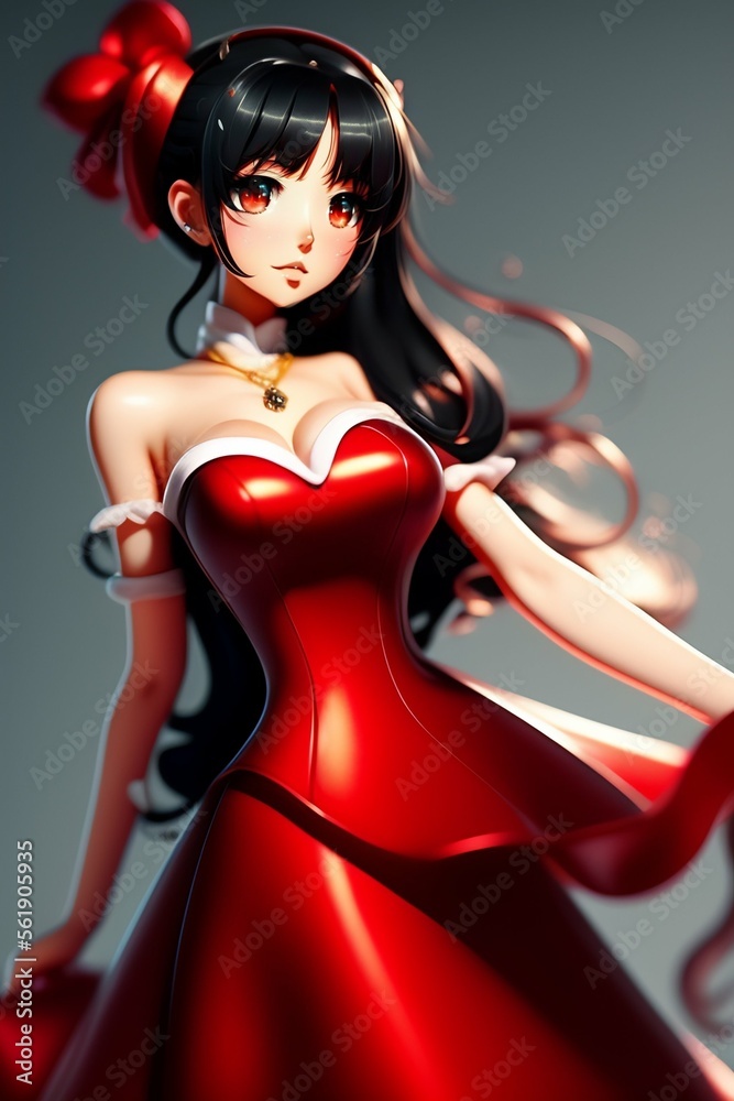 Naklejka premium Comic style art Anime girl red dress