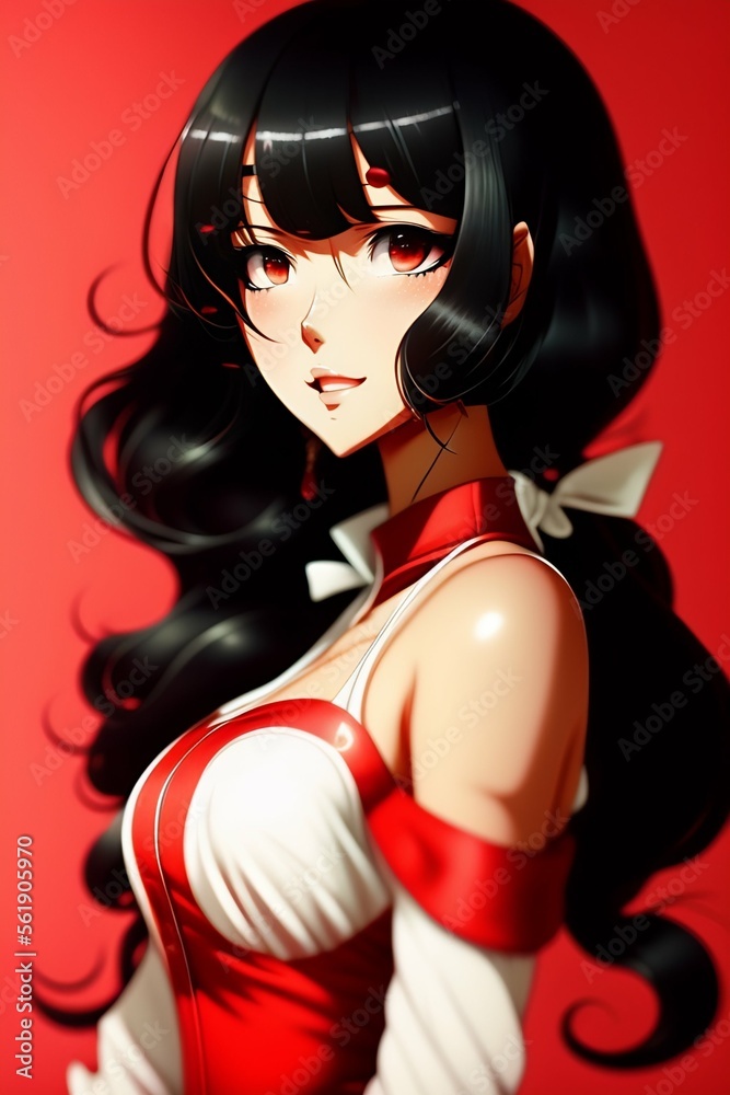 Comic style art Anime girl red dress Comic style art Anime girl red dress