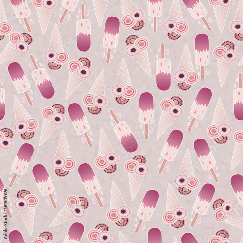 Icecream  and popsicles seamless pattern in pink color, summer design