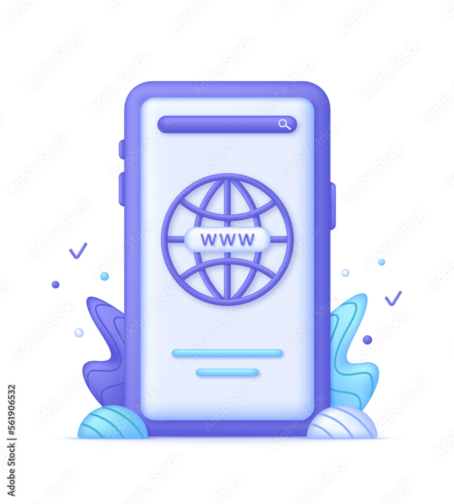 3D Phone and Globe hyperlink icon. Search WWW sign. Web hosting technology. Browser search website page. 3D Phone and Globe hyperlink icon. Search WWW sign. Web hosting technology. Browser search website page.