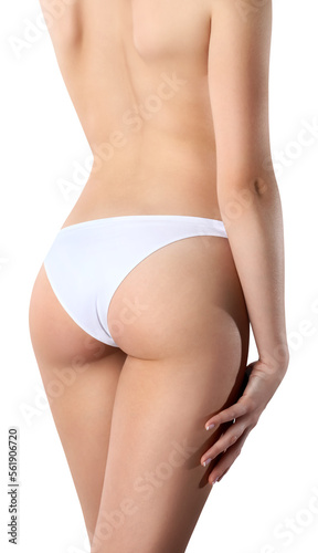 Cuadro en lienzo female body buttocks close up, young slim woman in underwear with hands on thighs, isolated on transparent background, body care concept, healthy diet and treatment against cellulite