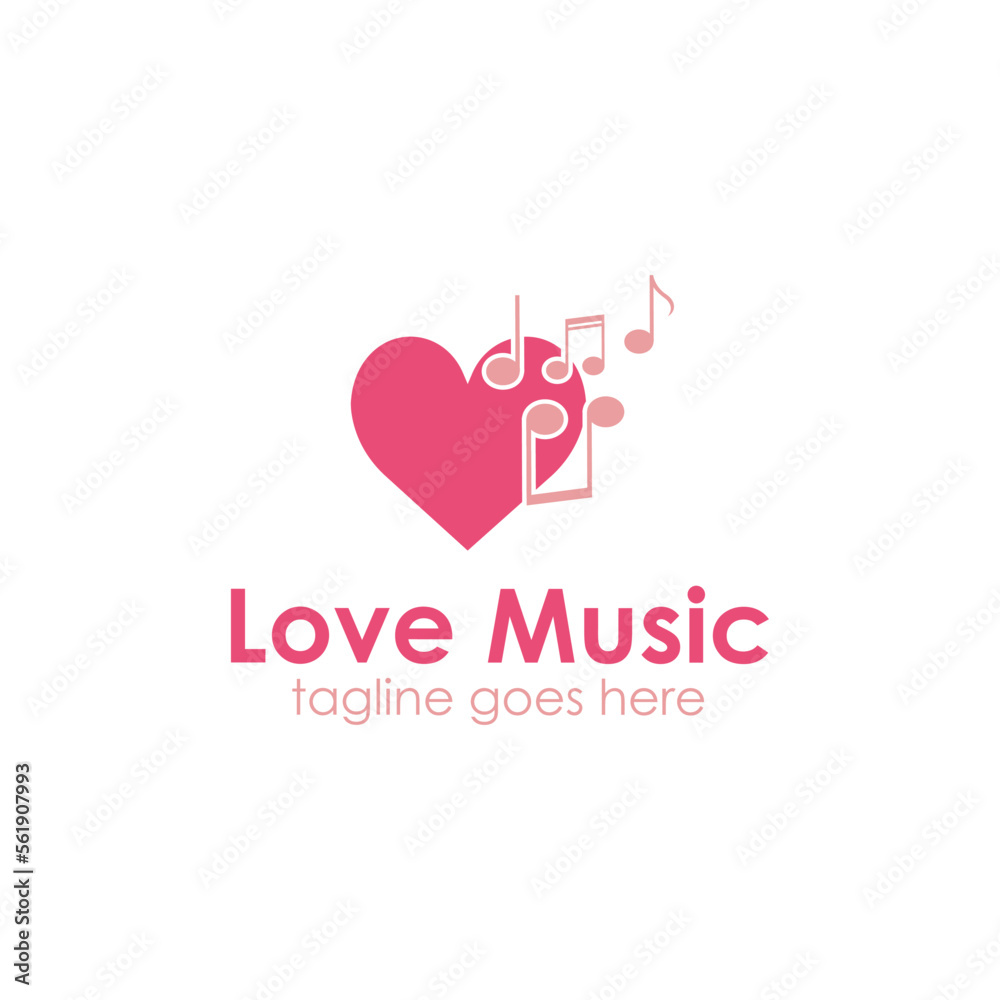 Love Music Logo Design Template with Love icon and music icon. Perfect for business, company, restaurant, mobile, app, etc