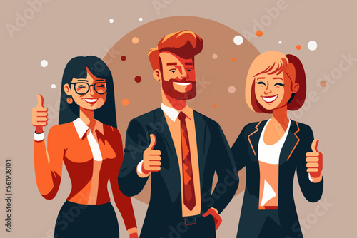 Group of happy business people smiling and thumbs up. Vector illustration.