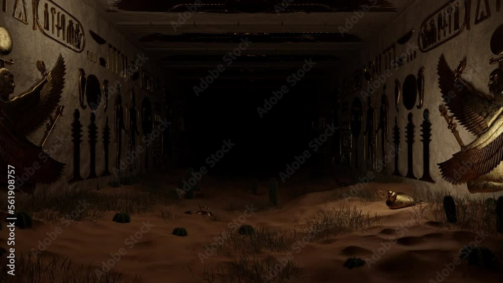 nside Ancient Egypt Pyramid tunnel 3d wallpaintings hieroglyphs historic civilisation Trippy cultural vj loop animation art desert building moving lights