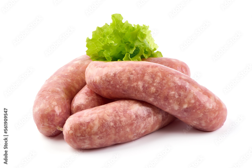 Raw German Pork Sausages, munich sausage, isolated on white background. Raw German Pork Sausages, munich sausage, isolated on white background.