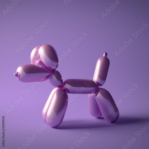 purple dog made with balloons, on purple background
