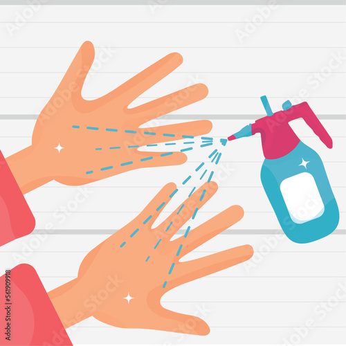 Alcohol being applied to pair of hands Self care Vector