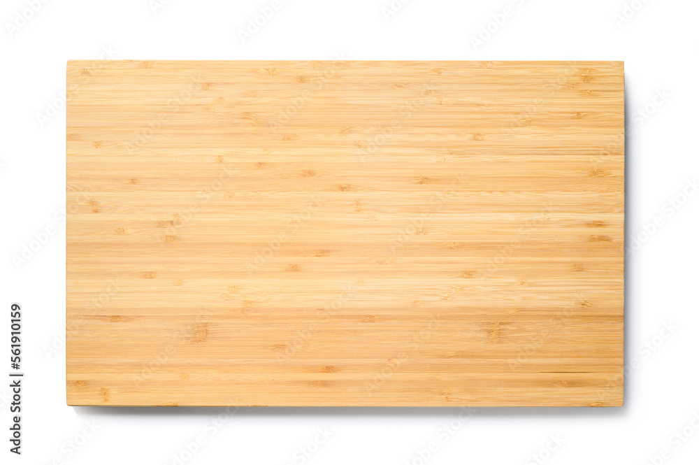 Large rectangular cutting and serving board isolated on white background. top view