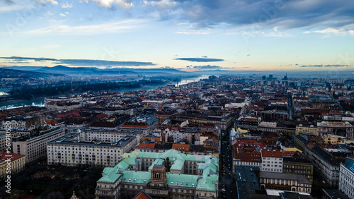 Budapest cityscapes form Gellert Hill. Amazing sunset in the background. Included the Danube river, historical bridges, Budapest dwontown,