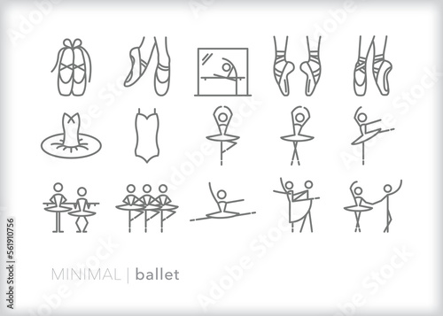 Set of ballet line icons for dance, practice, recital and performance