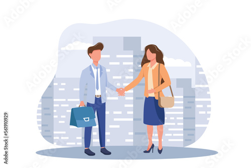 Team working partner together template for web landing page, banner, presentation, social media. Business partnership relation concept idea with people character. Flat vector modern illustration