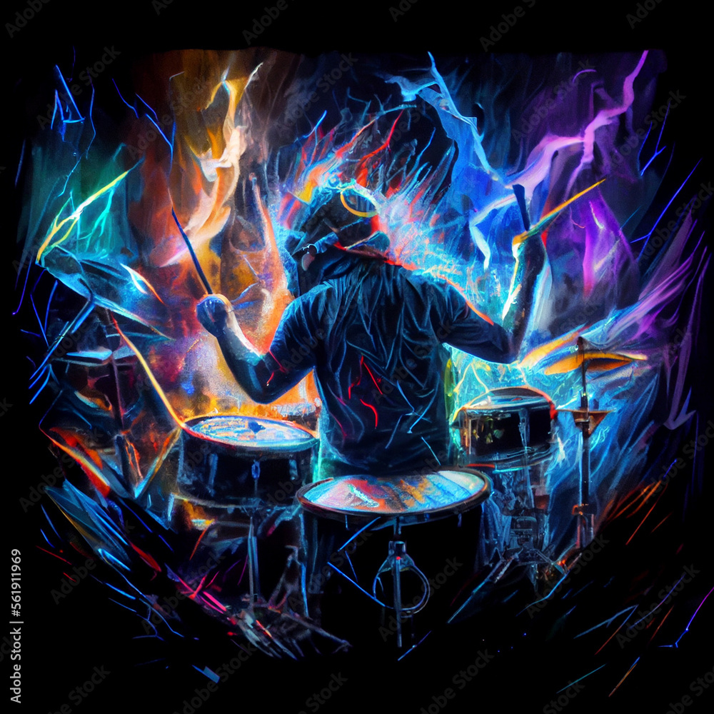 Man playing drums during concert. Generative AI. Man playing drums during concert. Generative AI.