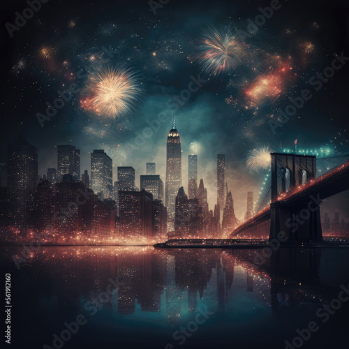 New York (USA) with fireworks during New Years's 