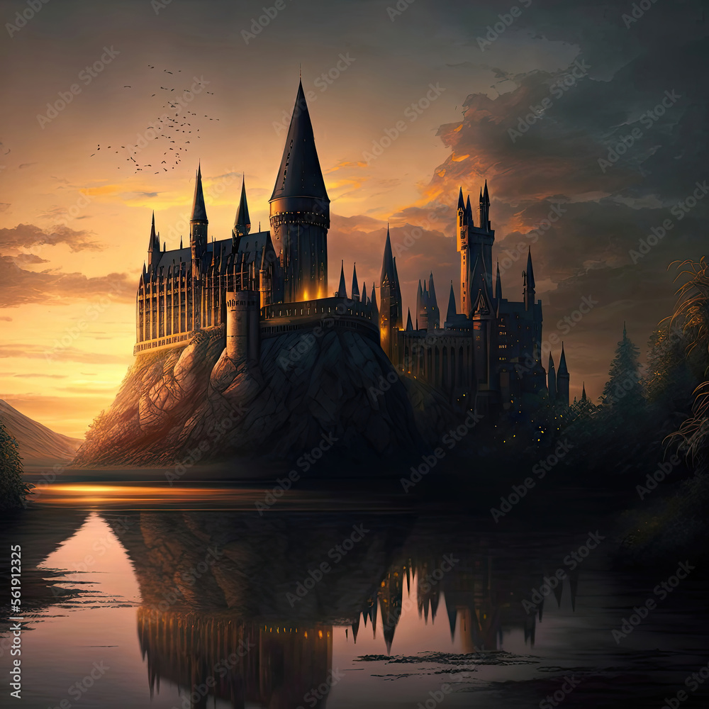 Hogwarts Castle in line. An image in form of a wizarding school from ...