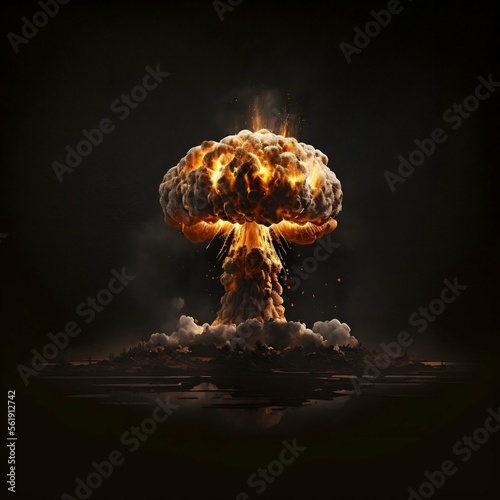 Nuclear explosion isolated on dark background 