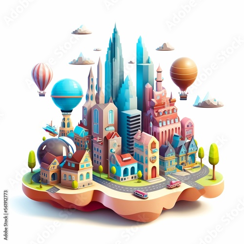 Cartoon smart city metropolice isolated on white background 