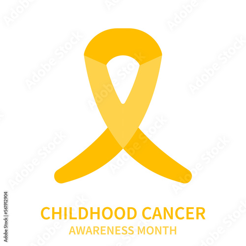 Childhood cancer awareness ribbon poster. Gold yellow bow for support and solidarity day. Medical concept. Vector illustration.