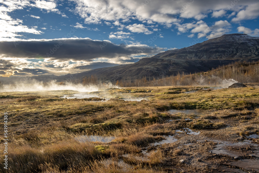 Nature, mountains and steam, Haukadalur, Iceland