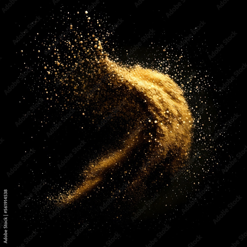 Fototapeta premium Gold dust glitter isolated on black background 