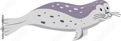 Side view of cartoon seal. Arctic animal isolated on white background. Colored flat vector illustration for children.