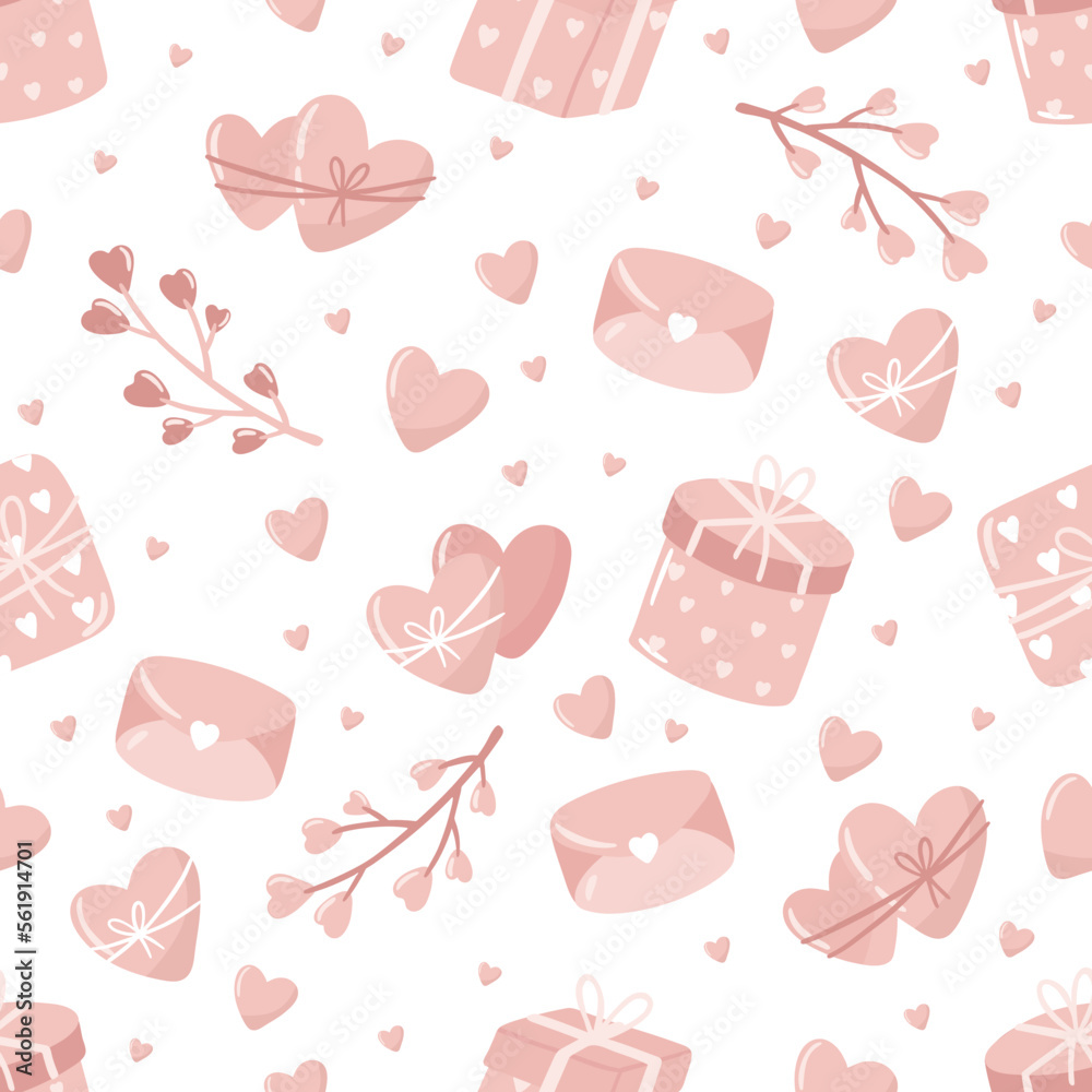 Vector Valentines Day seamless pattern with hand drawn love symbols.