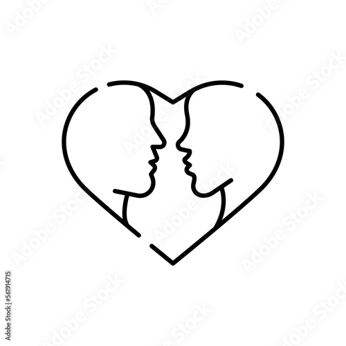 Fototapeta Naklejka Na Ścianę i Meble -  Vector heart, couple in it, symbol of love, outline icon