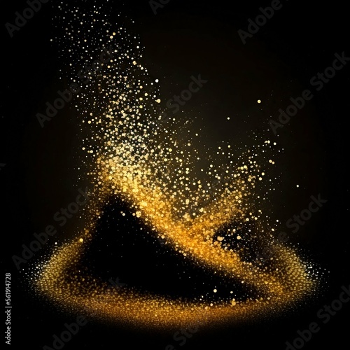 Gold dust glitter isolated on black background 