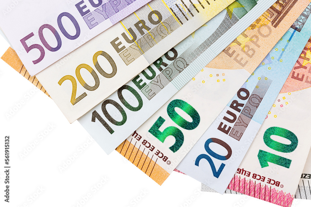 European banking and currency financial concept: macro view of full set of Euro banknotes - 500, 200, 100, 50, 20, 10 and 5 Euro. World money cash. European banking and currency financial concept: macro view of full set of Euro banknotes - 500, 200, 100, 50, 20, 10 and 5 Euro. World money cash.