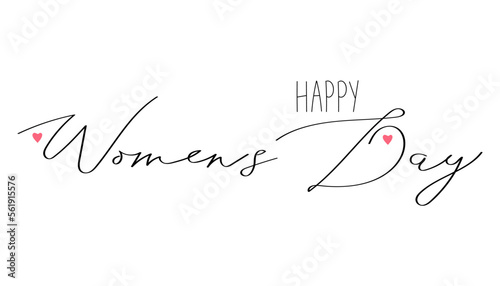 The inscription Women's Day with a decor of hearts. A hand-drawn vector phrase highlighted on a white background. Template for a poster, postcard, banner.