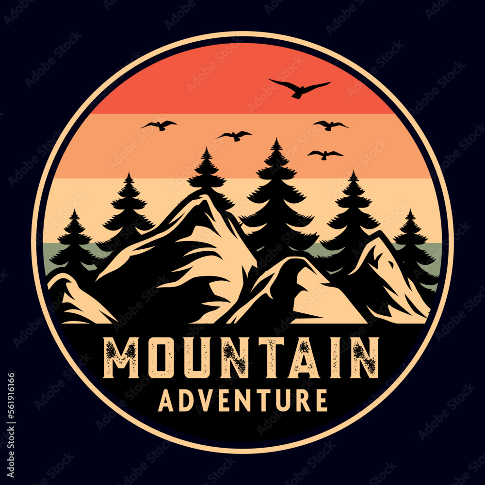 Mountain Outdoor Adventure Emblem Patch Logo Poster Label Vector Illustration Retro Vintage Badge Sticker And T-shirt Design