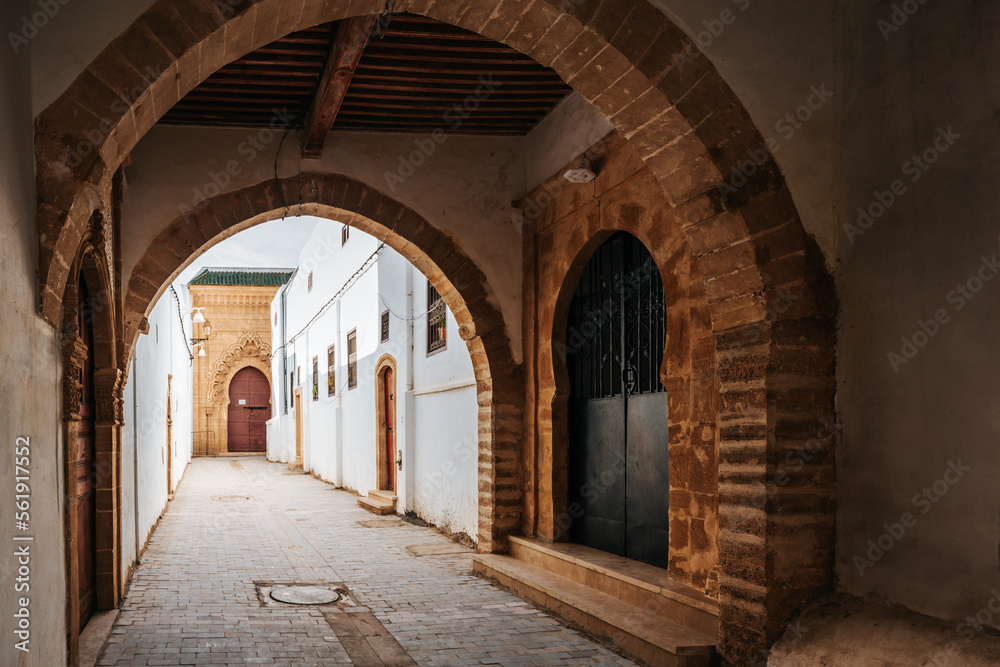 Salé Medina, Morocco. Picturesque alley with an archway