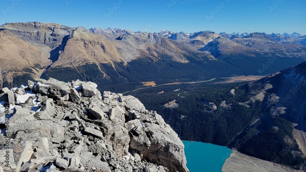Peyto Lake and Icefield parkway view at the summit of Caldron Peak