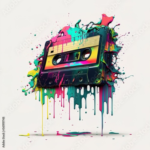 Tape music with dripping colors photo