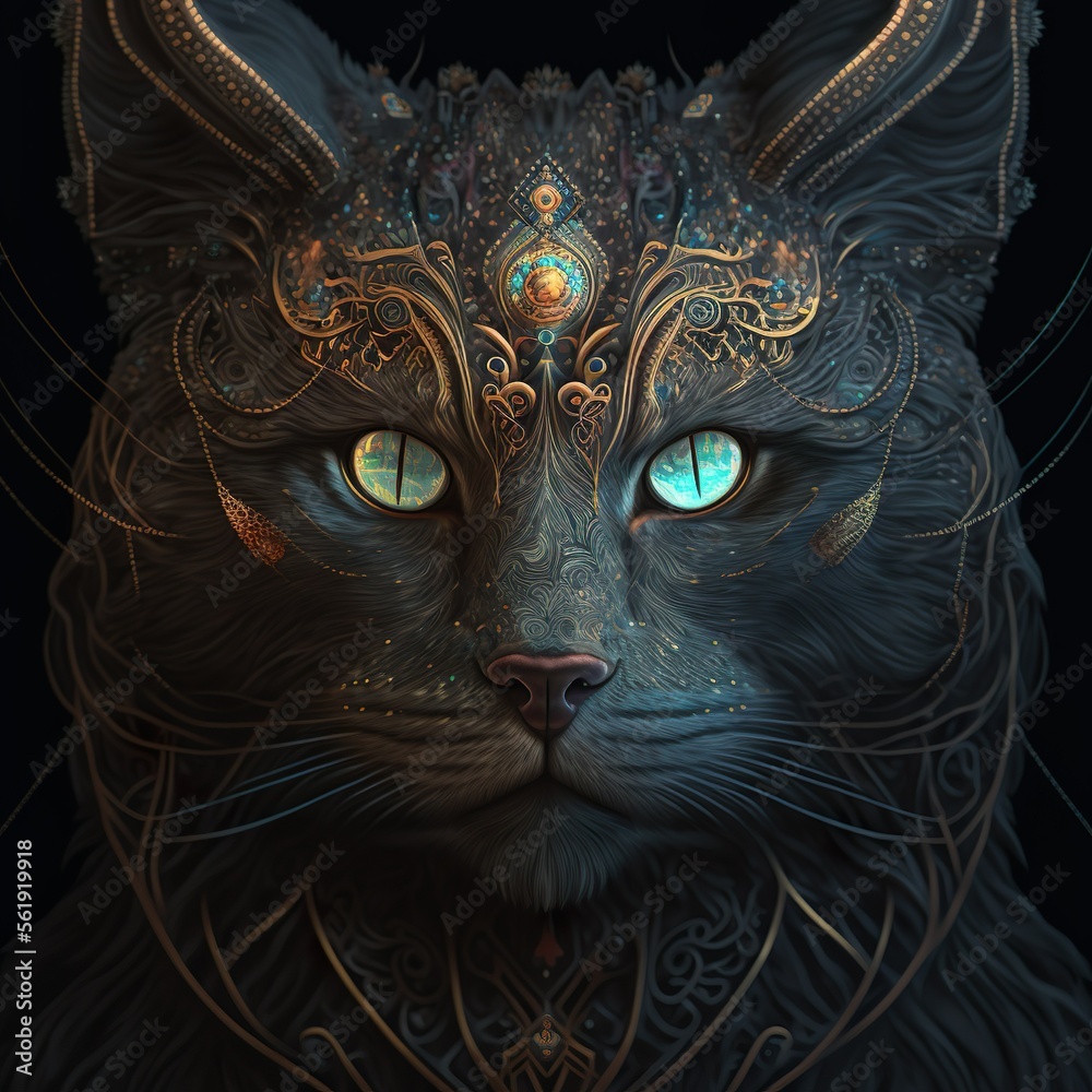 Beautiful Cat psytrance detailed photography ai generated