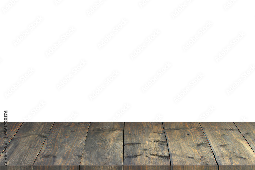 Wooden stand isolated on white backgrouna. wooden floor. Dark boards