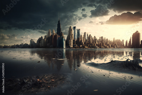 Abandoned New York City in the future. Empty roads and a dystopian atmosphere in a post-apocalyptic NYC. 