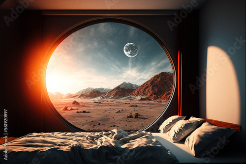Bedroom with view on Mars