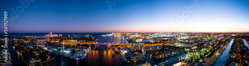 Aerial panoramic photo 17th Street Causeway Bridge Fort Lauderdale at night © Felix Mizioznikov