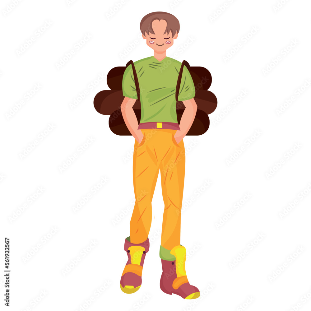 Isolated cute male character with travel bag Vector Isolated cute male character with travel bag Vector