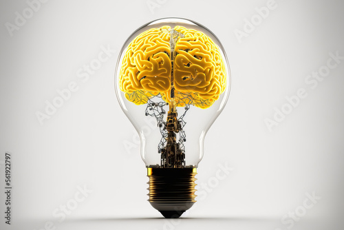 Creative brainstorming mindset concept, energetic human brain in light bulb, creative idea generation, generative AI
